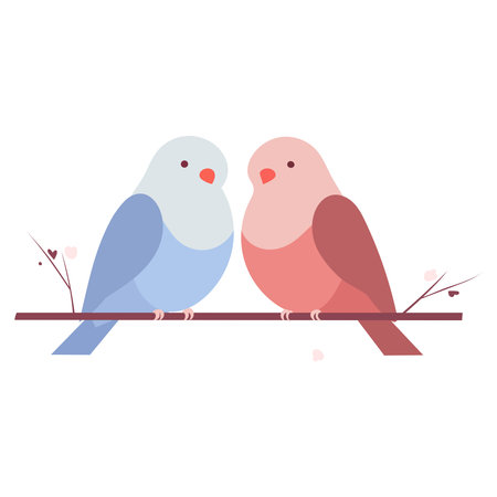 Cute couple of birds on a branch. Vector flat illustration.のイラスト素材