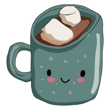 Cute mug of hot chocolate with marshmallow, vector illustration.のイラスト素材