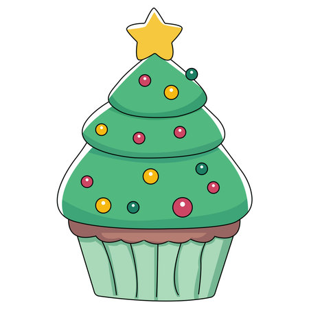Cupcake with a Christmas tree and a star. Vector illustration.のイラスト素材
