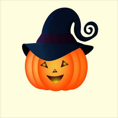 Funny halloween pumpkin in a blue hatのイラスト素材