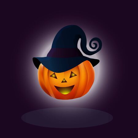 Funny halloween pumpkin in a blue hatのイラスト素材