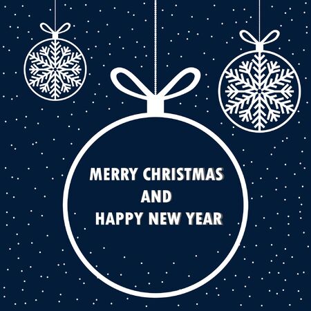 Christmas greeting card. Vector illustration with white round xmas ball and text on dark blue backgroundのイラスト素材