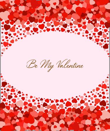 Be my valentine vertical greeting card with many red hearts and text on isolated backgroundのイラスト素材