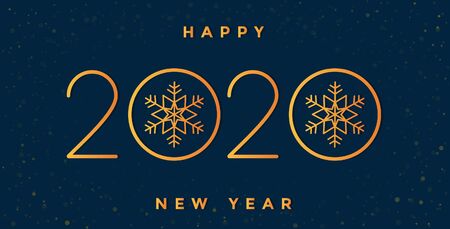 Happy new 2020 year. Holiday vector illustration of golden numbers and text. Festive poster or...