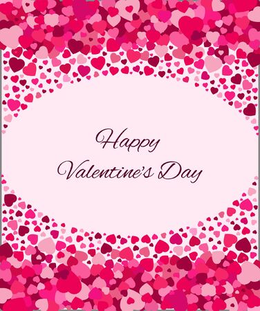 Happy Valentine's Day card. Vertical vector illustration with many pink hearts and text on an isolated backgroundのイラスト素材