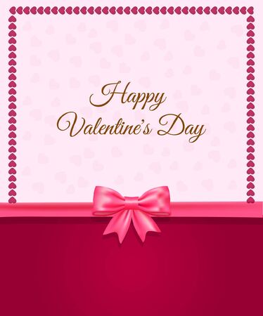 Happy Valentines Day greeting card, poster, banner, flyer with pink hearts, ribbon and text. Luxury vector illustration on isolated backgroundのイラスト素材