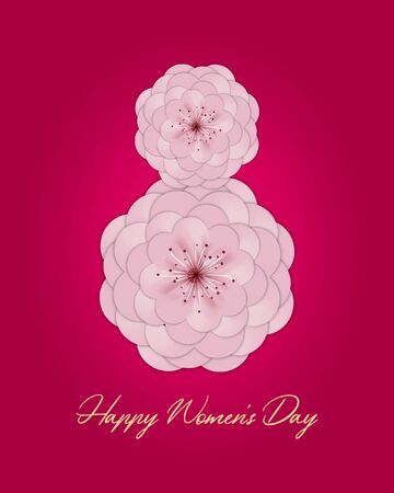 Happy Womens Day greeting card, banner, poster with cherry flowers in the form of 8 on isolated backgroundのイラスト素材