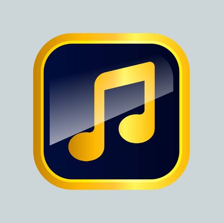 Musical note icon on gold and blue glossy button. Vector illustration on isolated backgroundのイラスト素材