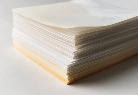 A visually appealing stack of blank paper sheets showcasing different textures and thicknesses, ideal for various creative or professional projects.の素材