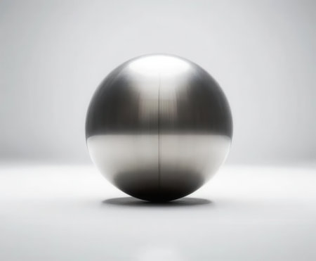 A sleek metallic sphere showcases smooth reflections against a soft, minimalist background. This image emphasizes simplicity and modern design.の素材