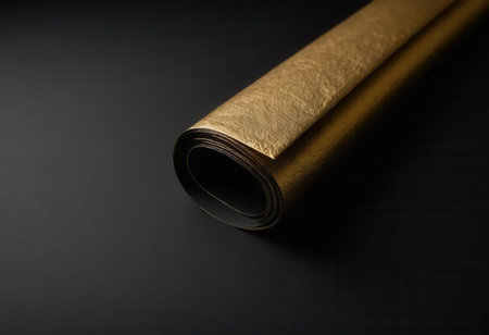 This stunning image showcases an elegant gold foil roll, exuding luxury and sophistication. Perfect for design, craft, or artistic projects.の素材