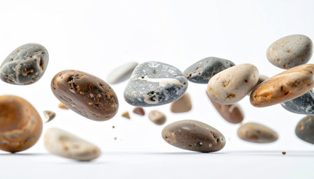 Colorful Pebbles in Motion, River bed pebbles in dynamic motion.の素材