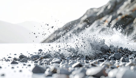 Water Splash on Stones, Mountain terrain gravel splash against clinical.の素材