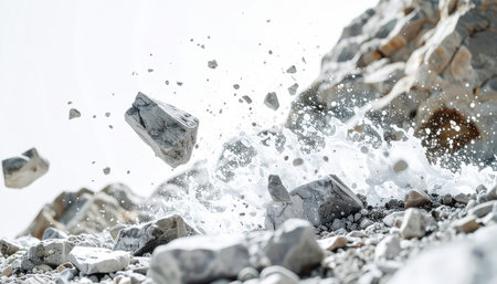 Water Splash from Rocks, Mountain terrain gravel splash against clinical.の素材