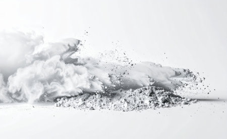 White Dust Explosion Effect, Chalk dust scatter in precise formation.の素材