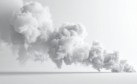 Soft White Smoke Formation, Industrial dust cloud billowing against clinical.の素材