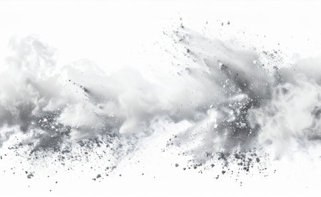 Abstract Smoke and Dust, Fine flour dust particles frozen in explosion.の素材