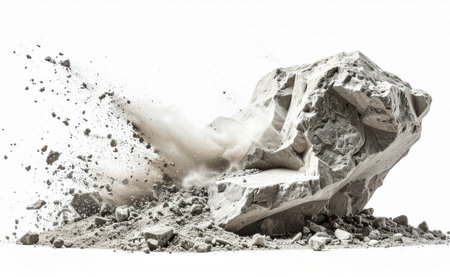 Dramatic Rock Explosion, Stone dust particles from sculpture carving.の素材