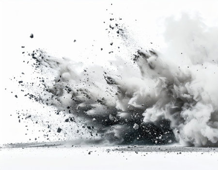 Dynamic Dust Explosion, Gravel spray from high-impact collision, dynamic capture.の素材