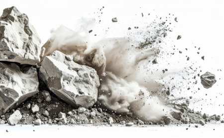 Rock Explosion Motion Effect, Stone dust particles from sculpture carving.の素材