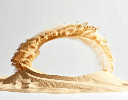 Artful Sand Splash Display, Desert sand splash creating perfect arc.の素材