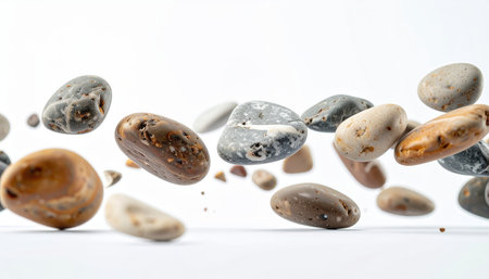 Colorful Pebbles in Motion, River bed pebbles in dynamic motion.の素材