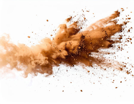 Brown Powder Explosion Burst, Fine brown dirt particles exploding against.の素材