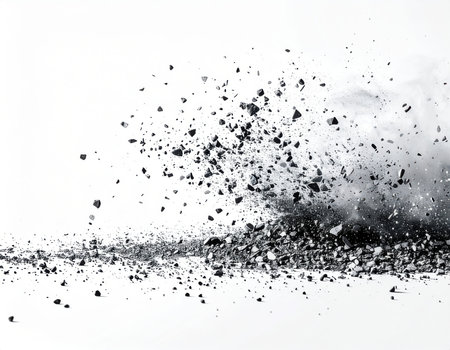 Abstract Black Dust Explosion, High-speed gravel scatter.の素材