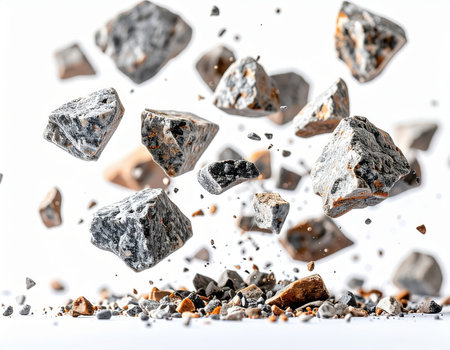 Coarse gravel fragments suspended in midair, Flying Gray Stone Piecesの素材