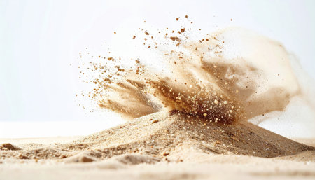 Sand Explosion Close-Up, Beach sand granules exploding outward,の素材