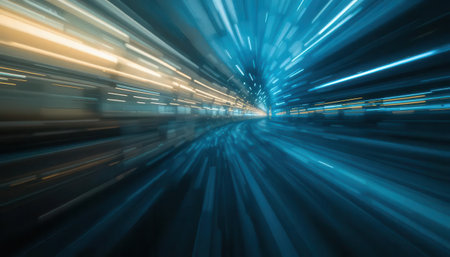 This abstract image captures dynamic light trails conveying a sense of speed and motion. The vibrant colors create an energetic atmosphere perfect for modern design.の素材