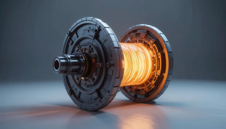 A futuristic energy generator featuring a glowing core, showcasing advanced technology and industrial design in a sleek, modern aesthetic with brilliant illumination.の素材