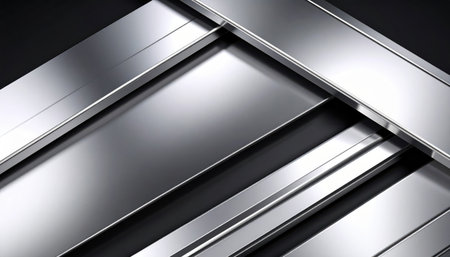 A captivating abstract design featuring shiny metallic strips set against a dark background. This image showcases sleek lines and reflective surfaces, creating a modern aesthetic.の素材