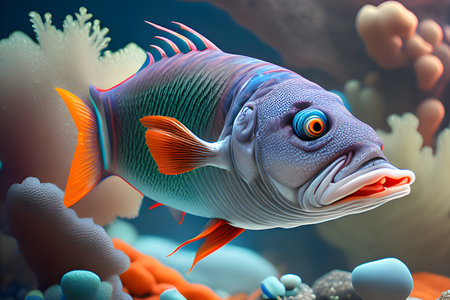 3d illustration of a tropical fish in the sea. Underwater world.の素材