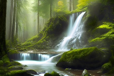 Waterfall in the forest. Beauty in nature. Artistic style.の素材