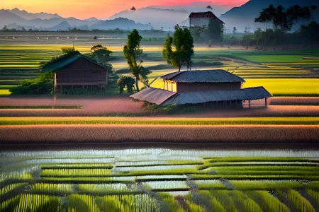 Rice field in the morning at Chiangmai, Thailandの素材