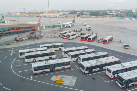 Fleet of passenger buses at the airportのeditorial素材