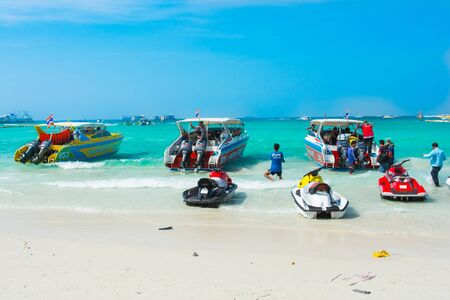 Speedboats, jetski and  tourist at beachのeditorial素材