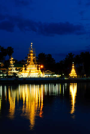 twilight at Jong klang temple, Maehongson, Thailandの写真素材