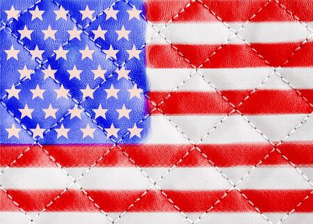 America flag with leather backgroundの写真素材