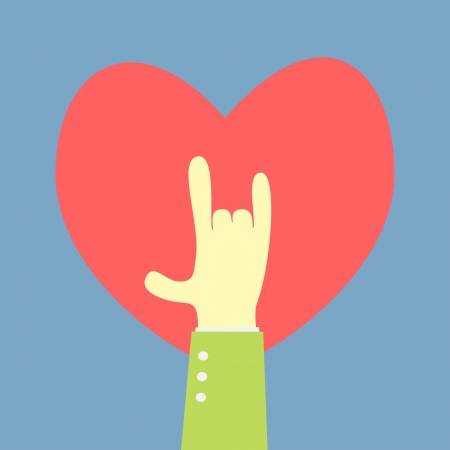 hand showing love shape with heart backgroundのイラスト素材