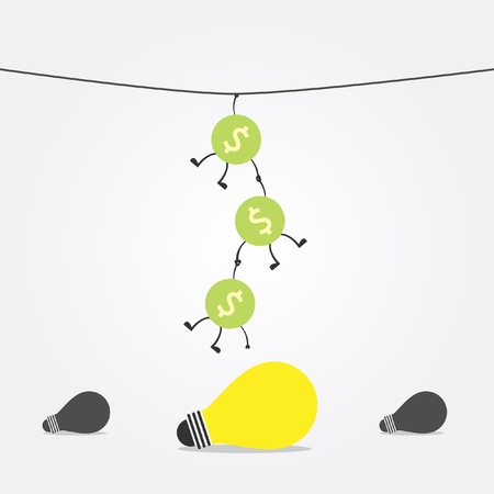 money hang from rope to keep up idea bulbのイラスト素材