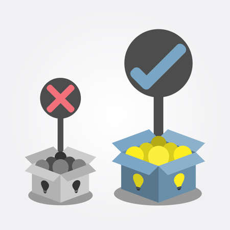 compare between good idea box and bad idea boxのイラスト素材