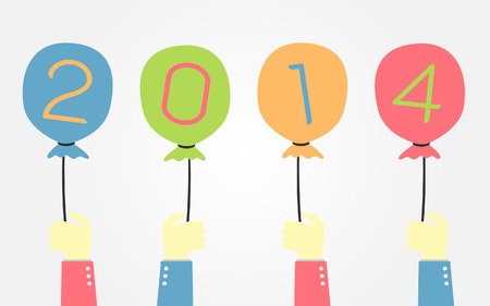 hand show 2014 number with balloonのイラスト素材