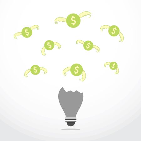 coin flying from broken idea bulbのイラスト素材