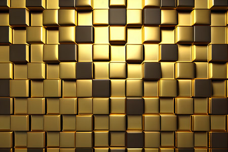 Abstract golden metallic cube background. AI Generative.の素材