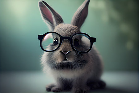 Cute little rabbit wearing eyeglasses and looking at the camera. AI Generativeの素材