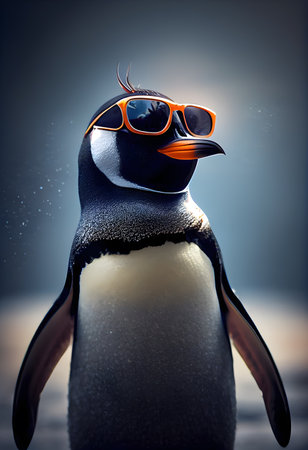 Penguin wearing sunglasses on dark background. AI Generativeの素材