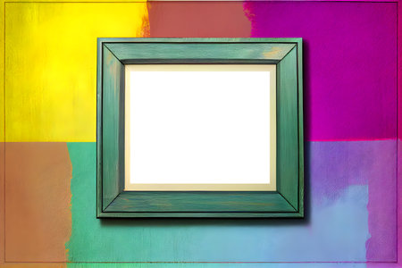 Blank picture frame on colourful wall background, mockup for portfolio. AI Generativeの素材
