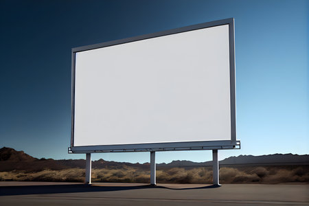 Blank billboard on the road in the desert. AI Generativeの素材